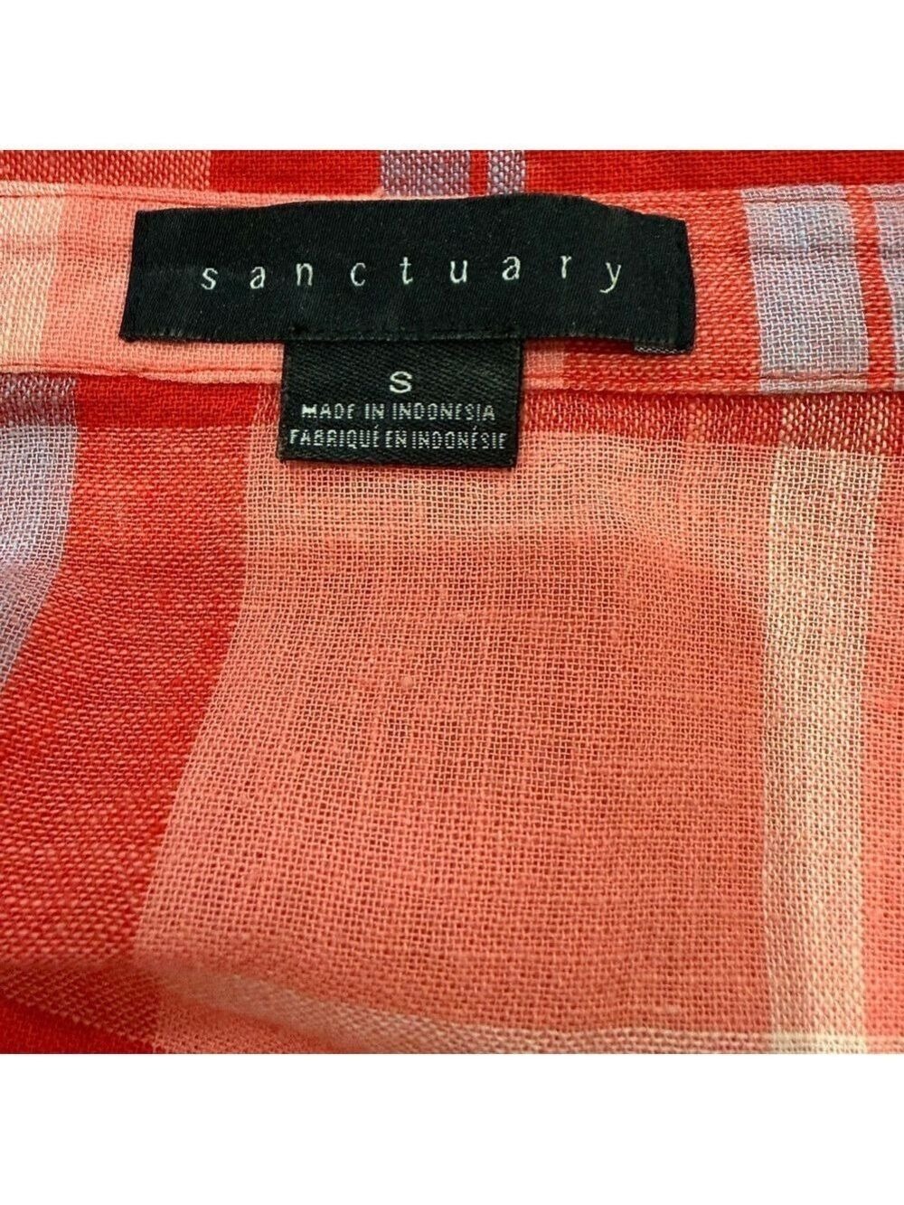 Sanctuary Plaid Button Down Shirt Linen Blend Lightweight Top Size Small - Picture 2 of 11
